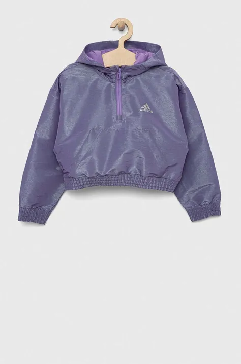 adidas bluza dziecięca G D WV HD HLFZP kolor fioletowy z kapturem gładka