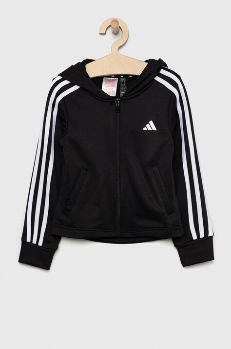 Детская кофта adidas цвет чёрный с капюшоном с аппликацией