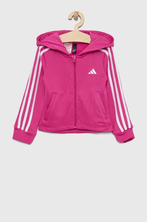 Дитяча кофта adidas G TR-ES 3S колір рожевий з капюшоном однотонна