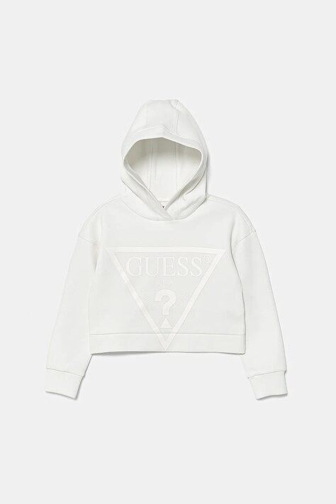 Детская кофта Guess цвет белый с капюшоном с принтом