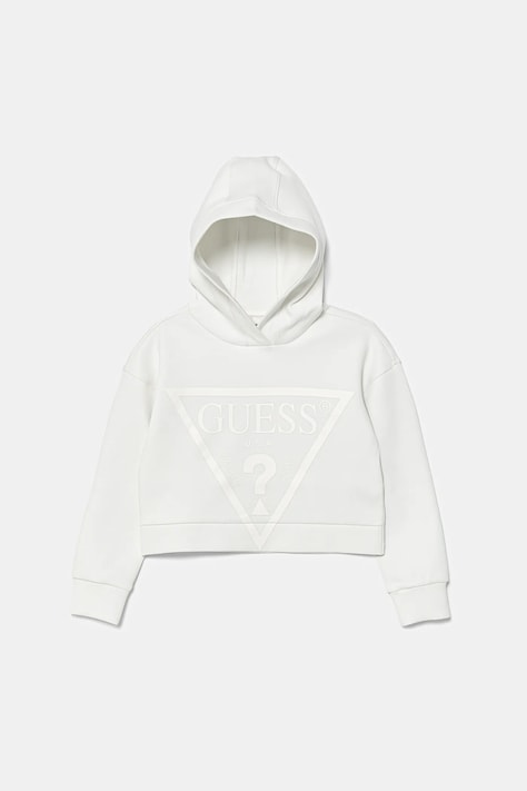 Guess bluza dziecięca kolor biały z kapturem z nadrukiem