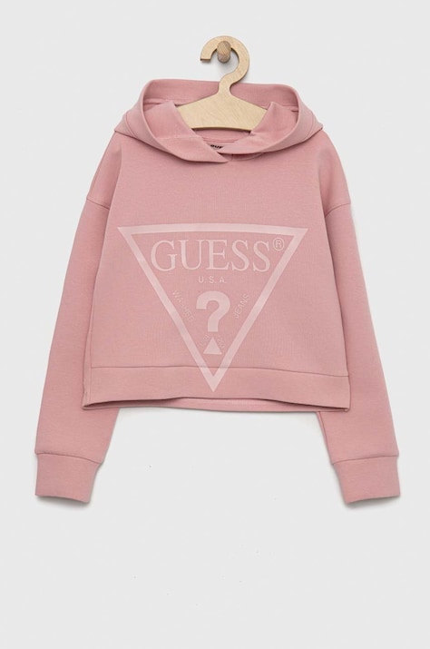 Guess bluza copii culoarea roz, cu glugă, cu imprimeu