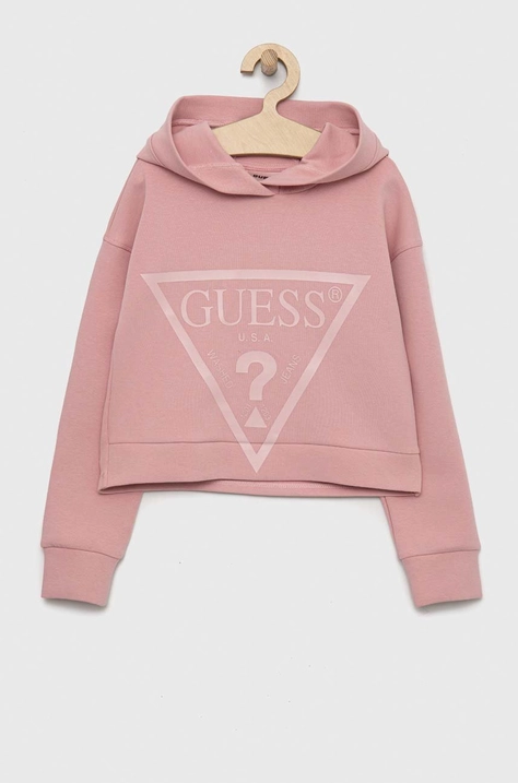 Дитяча кофта Guess колір рожевий з капюшоном з принтом