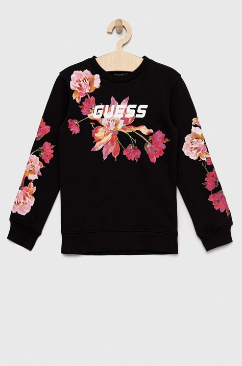 Guess hanorac de bumbac pentru copii culoarea negru, cu imprimeu