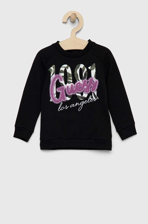 Guess bluza dziecięca kolor czarny z aplikacją