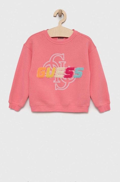 Guess bluza dziecięca kolor różowy z aplikacją