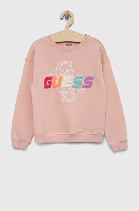 Guess bluza dziecięca kolor różowy z aplikacją