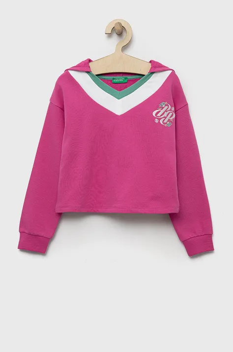 United Colors of Benetton bluza culoarea roz, cu glugă, modelator