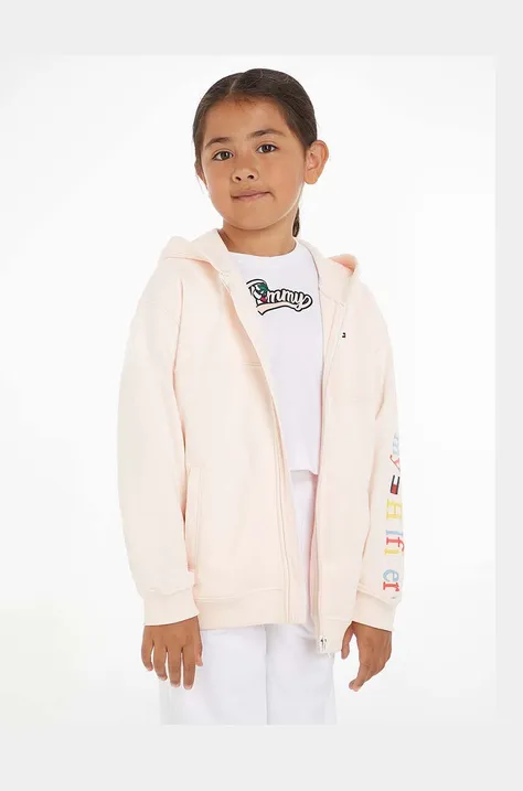 Παιδική μπλούζα Tommy Hilfiger χρώμα: ροζ, με κουκούλα