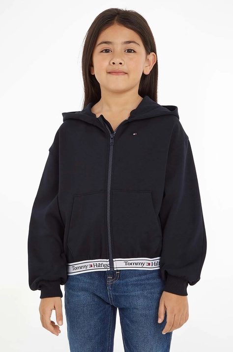 Tommy Hilfiger bluza copii culoarea albastru marin, cu glugă, cu imprimeu