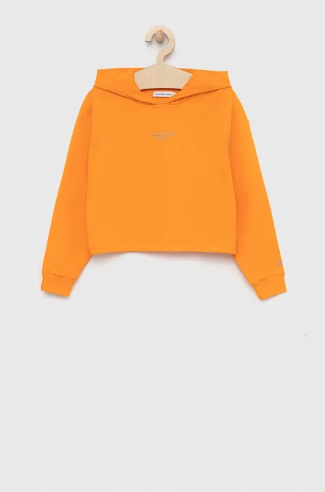 Calvin Klein Jeans bluza dziecięca kolor pomarańczowy z kapturem z nadrukiem