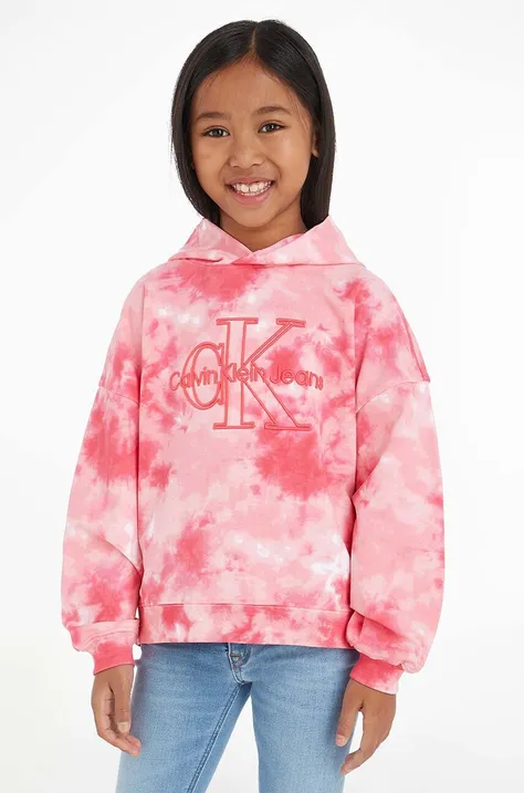 Dječja dukserica Calvin Klein Jeans boja: ružičasta, s kapuljačom, s uzorkom