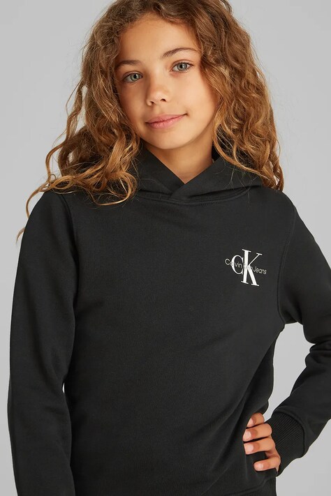 Calvin Klein Jeans hanorac de bumbac pentru copii culoarea negru, cu glugă, cu imprimeu