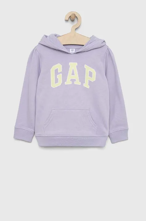 GAP bluza dziecięca kolor fioletowy z kapturem z aplikacją