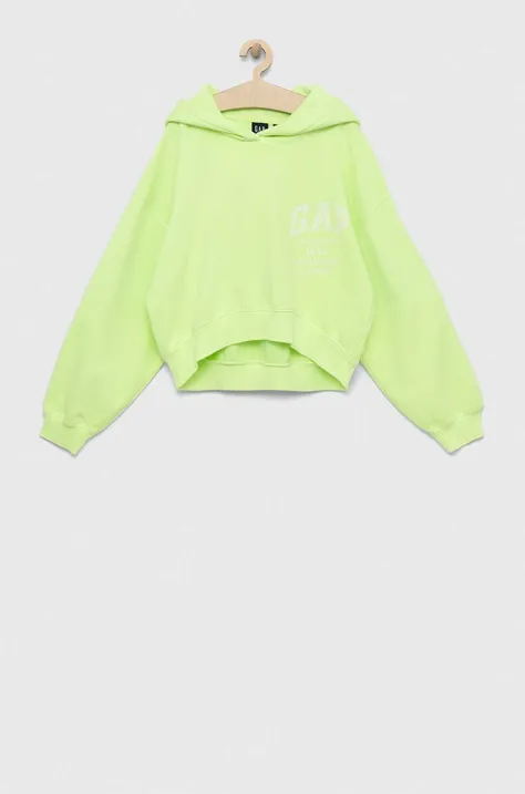 Otroški pulover GAP zelena barva, s kapuco