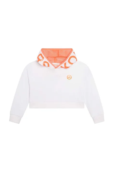 Детская хлопковая кофта Michael Kors цвет белый с капюшоном с принтом