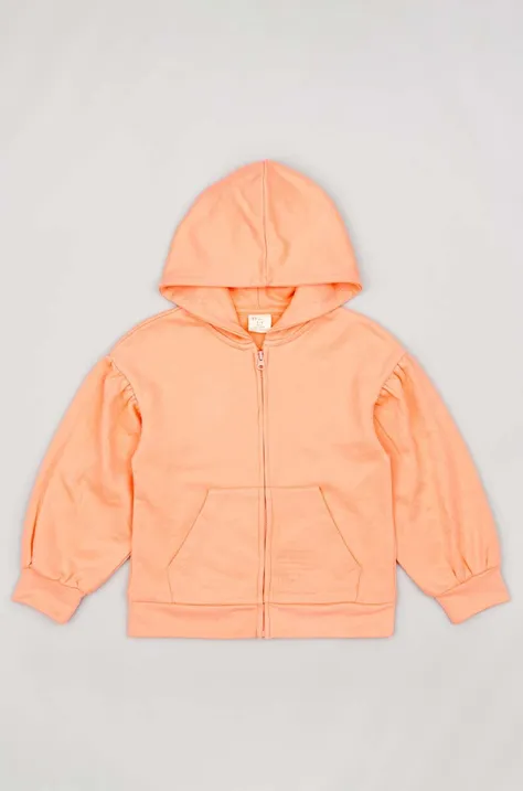 Детская хлопковая кофта zippy цвет оранжевый с капюшоном с принтом