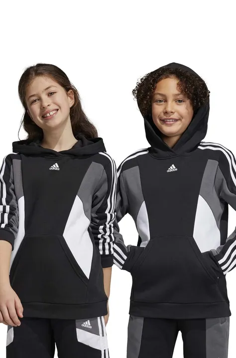 Otroški pulover adidas U 3S CB HOODIE črna barva, s kapuco