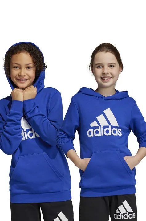 Детски суичър adidas U BL в синьо с качулка с принт
