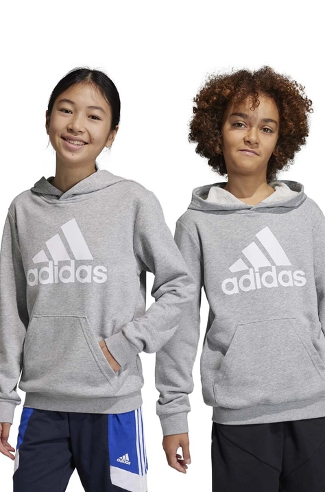 Adidas bluza copii U BL culoarea gri, cu glugă, cu imprimeu