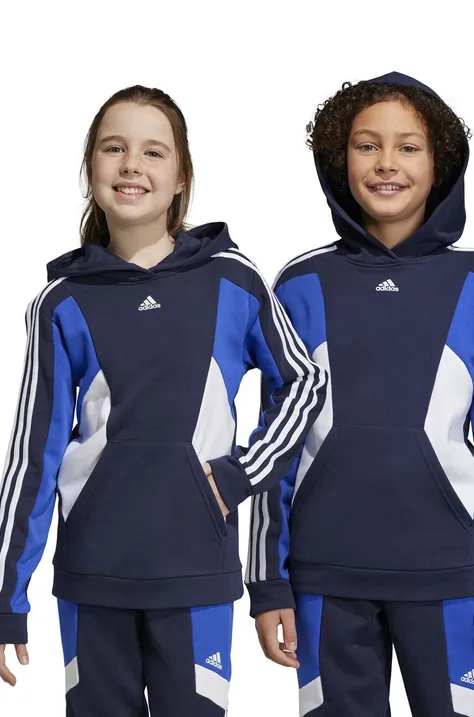 Adidas bluza copii U 3S CB HOODIE culoarea albastru marin, cu glugă, modelator