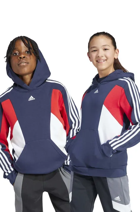 Otroški pulover adidas U 3S CB HOODIE mornarsko modra barva, s kapuco