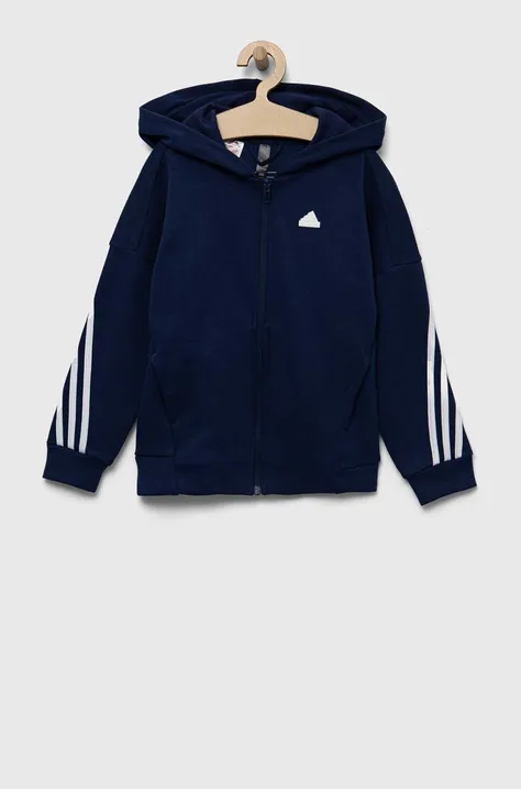 Otroški pulover adidas U FI 3S FZ mornarsko modra barva, s kapuco