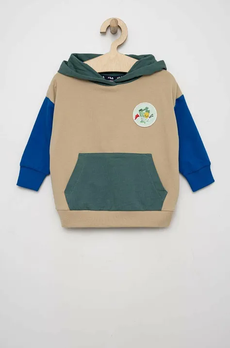 Fila bluza dziecięca kolor beżowy z kapturem wzorzysta