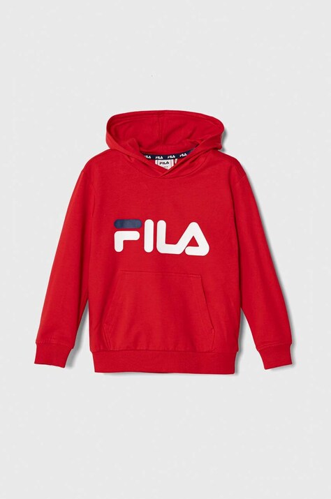 Otroški pulover Fila rdeča barva, s kapuco