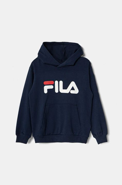 Дитяча кофта Fila колір синій з капюшоном з принтом