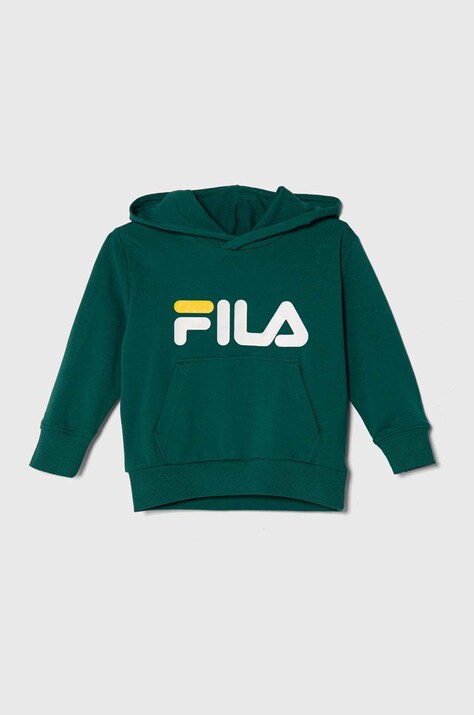 Otroški pulover Fila zelena barva, s kapuco