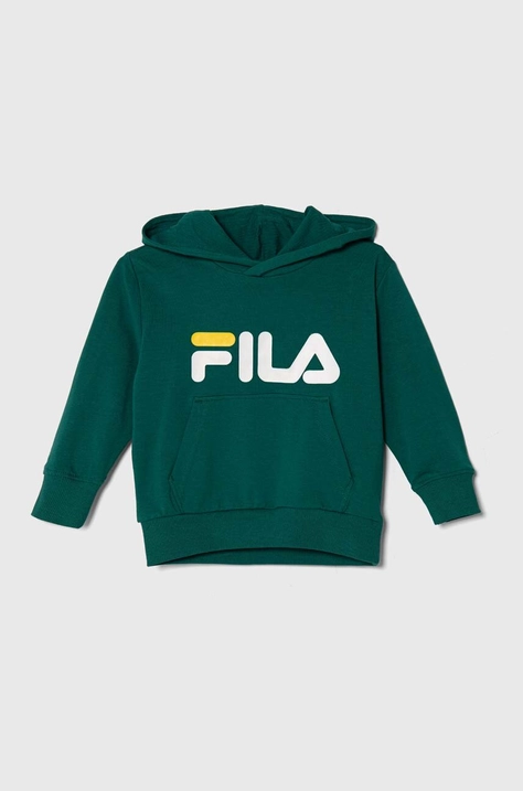 Дитяча кофта Fila колір зелений з капюшоном з принтом