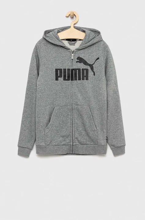 Otroški pulover Puma ESS Big Logo FZ Hoodie TR B siva barva, s kapuco