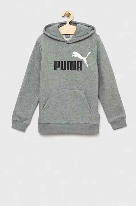 Puma bluza dziecięca ESS+ 2 Col Big Logo Hoodie FL B kolor szary z kapturem z nadrukiem