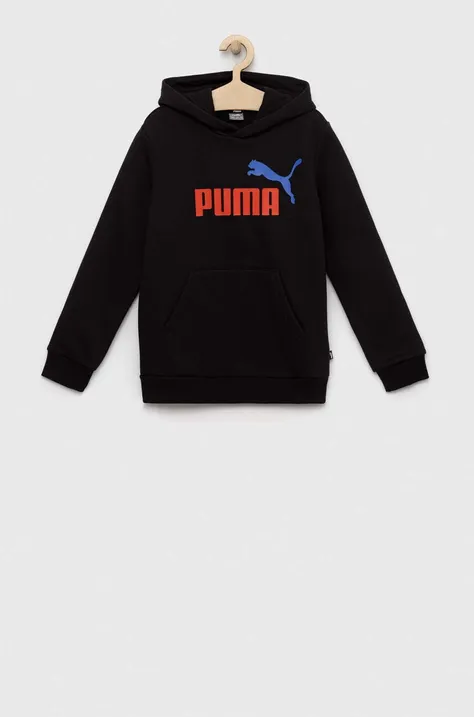 Дитяча кофта Puma ESS+ 2 Col Big Logo Hoodie FL B колір чорний з капюшоном з принтом
