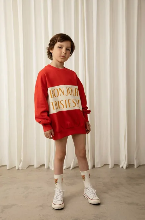 Mini Rodini bluza bawełniana dziecięca kolor czerwony wzorzysta