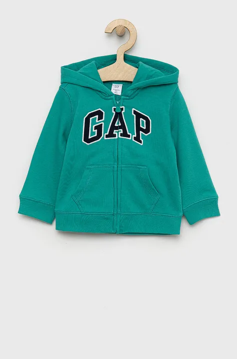 GAP bluza dziecięca kolor zielony z kapturem z aplikacją