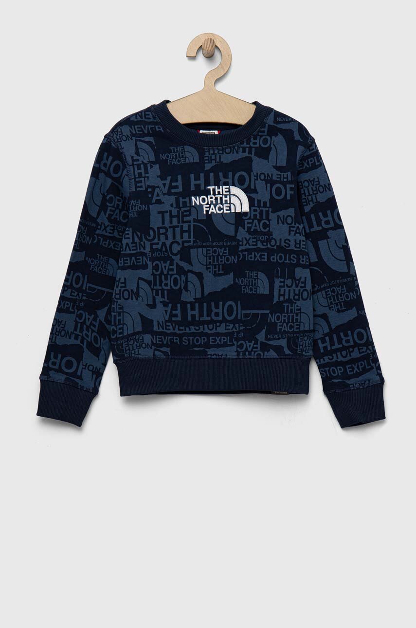 The North Face bluza bawełniana dziecięca kolor granatowy z aplikacją