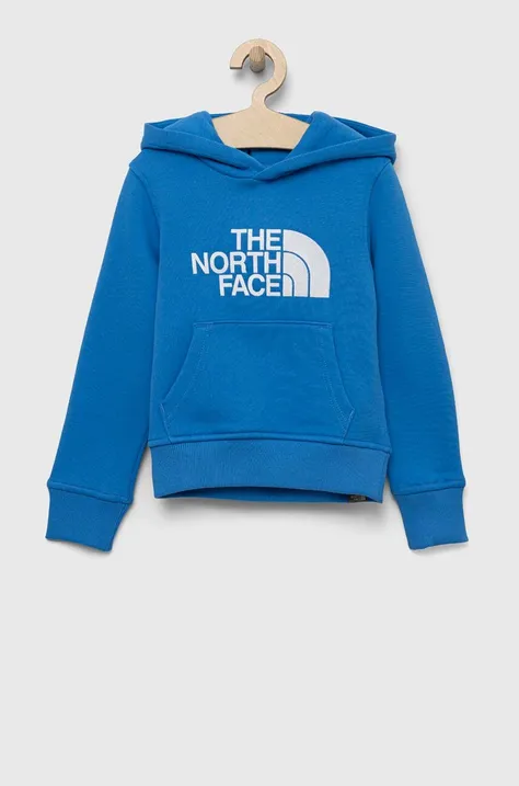 The North Face bluza dziecięca kolor niebieski z kapturem z nadrukiem