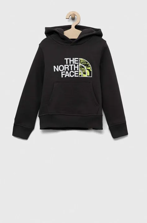 Otroški pulover The North Face siva barva, s kapuco