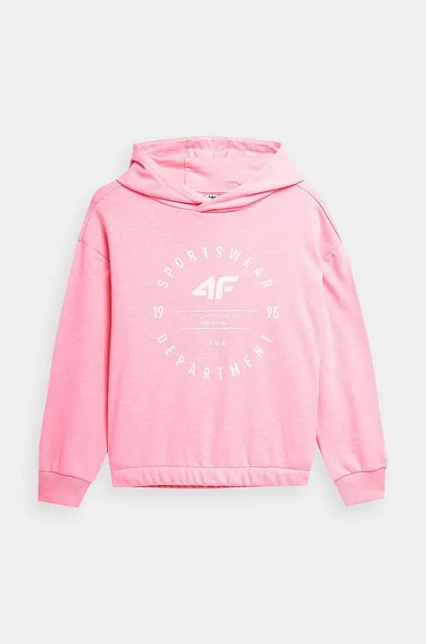 4F bluza dziecięca kolor różowy z kapturem z nadrukiem