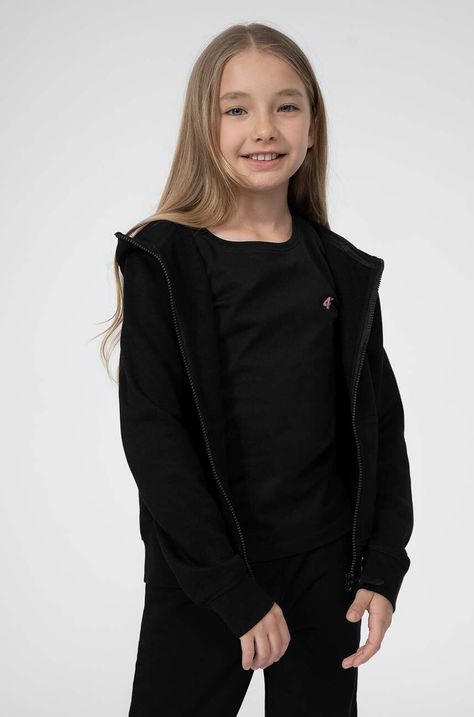 Παιδική μπλούζα 4F F216 χρώμα: μαύρο, με κουκούλα