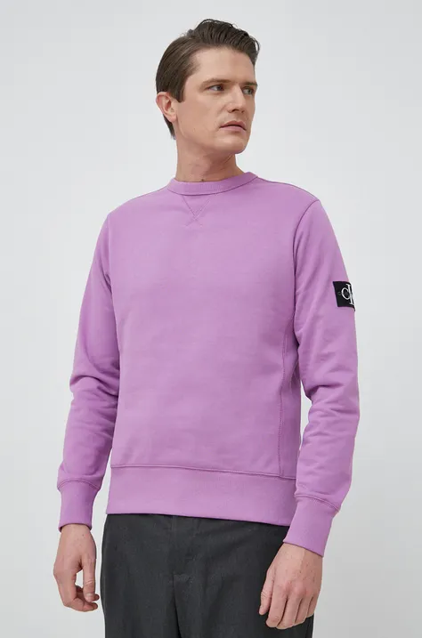 Calvin Klein Jeans bluza bawełniana męska kolor fioletowy gładka