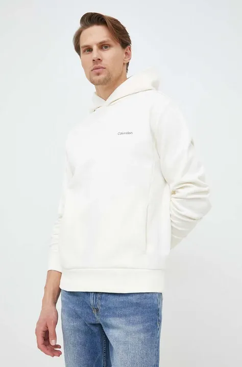 Кофта Calvin Klein мужская цвет бежевый с капюшоном однотонная