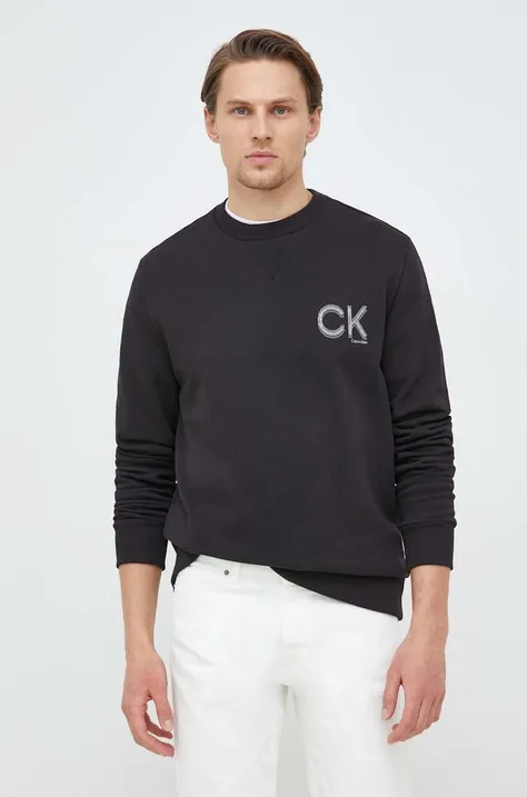 Bavlnená mikina Calvin Klein pánska, čierna farba, jednofarebná
