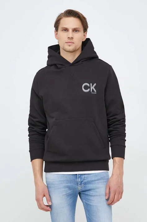 Calvin Klein pamut melegítőfelső fekete, férfi, sima, kapucnis