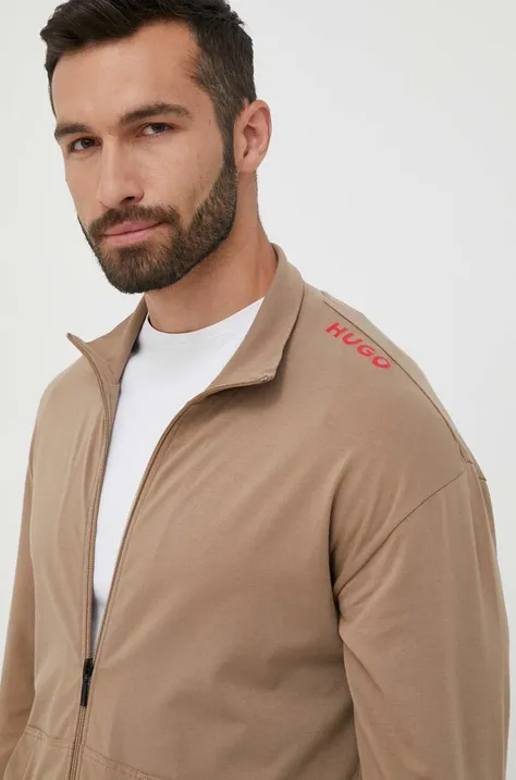 HUGO bluza lounge kolor brązowy z kapturem gładka