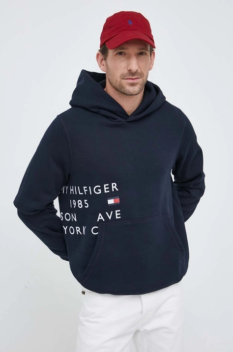 Pulover Tommy Hilfiger moška, mornarsko modra barva, s kapuco