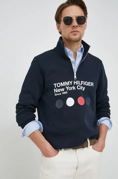 Tommy Hilfiger bluza barbati, culoarea albastru marin, cu imprimeu