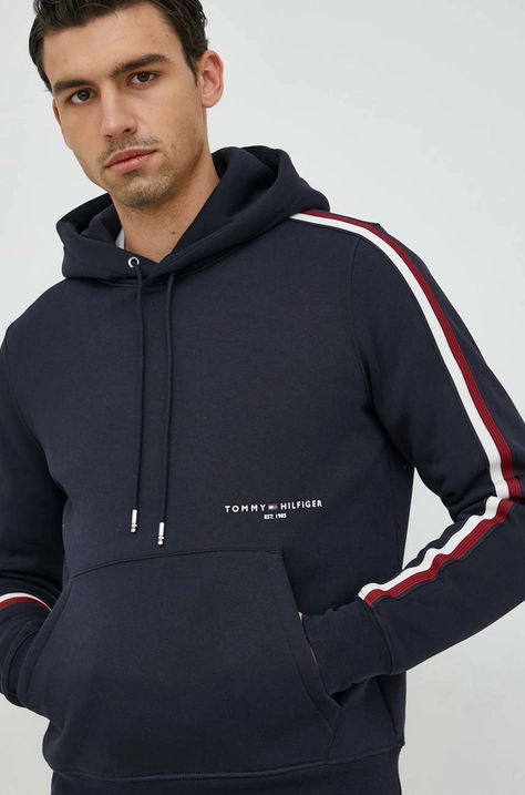 Tommy Hilfiger felső sötétkék, férfi, nyomott mintás, kapucnis